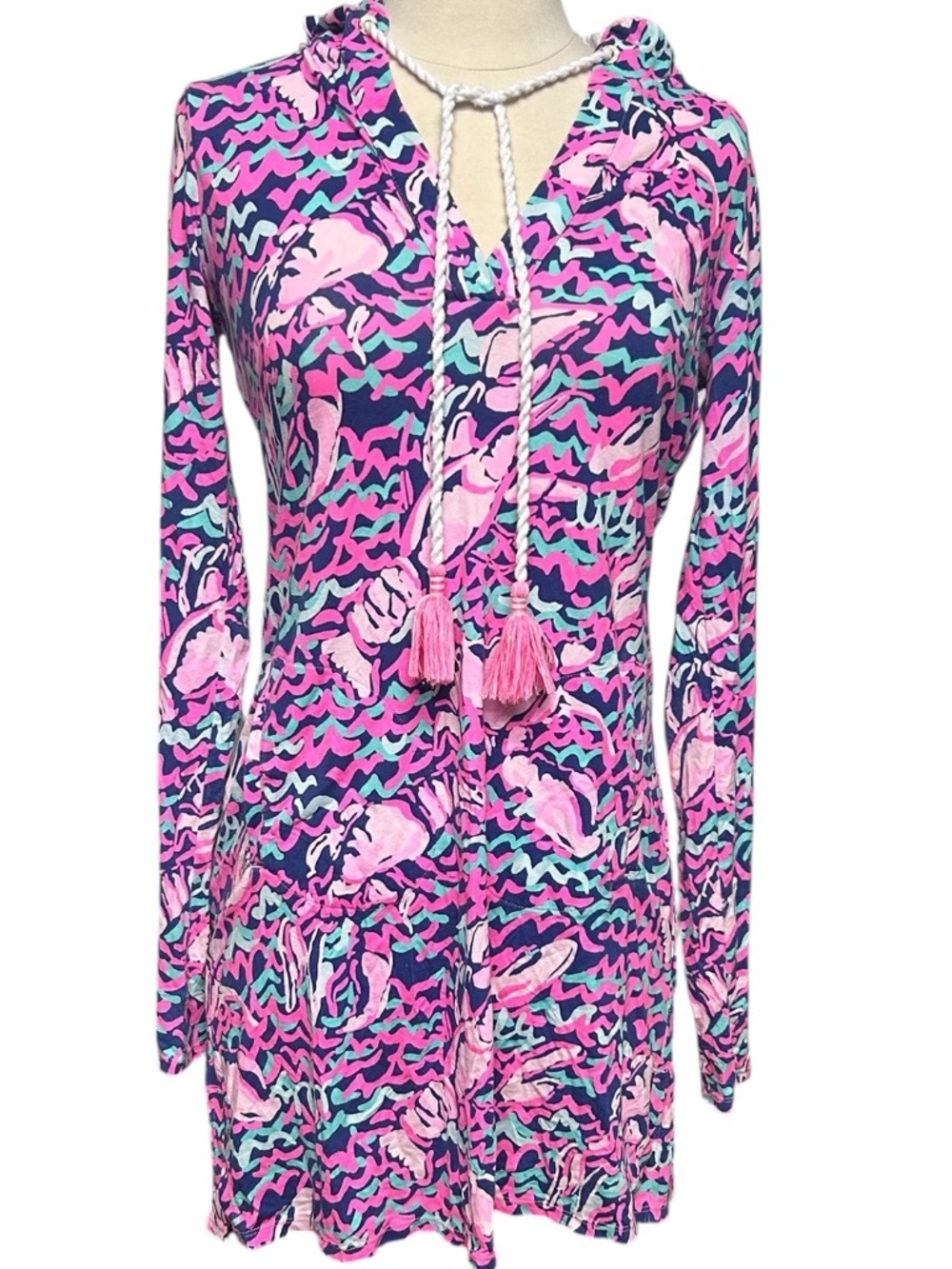 Lilly Pulitzer Rylie Cover Up Dress UPF 50+ Hooded & Pockets Style 25341 Sz XS